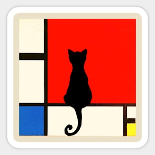 Black cat in a Mondrian painting Sticker